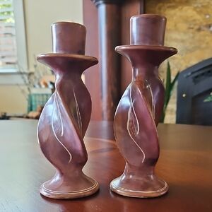 Vibrant Hand Carved Red/Purple Swirl Soapstone Candle Holders